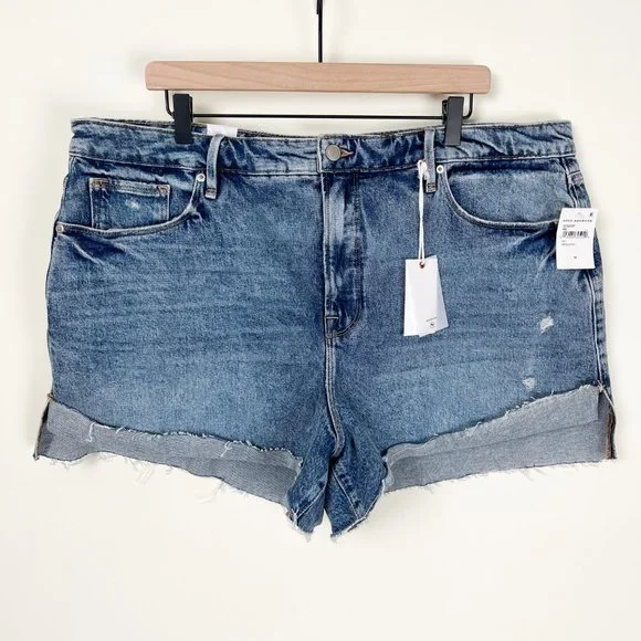 New Good American Good Curve Short Denim Jean Shorts High Rise Distressed - 18 - Picture 5 of 11
